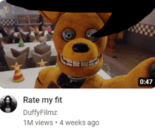 a video of a stuffed animal with a caption that says " rate my fit "