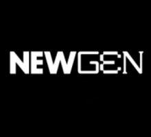 the word newgen is written in white on a black background .
