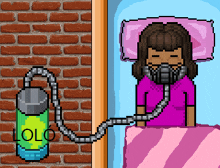 a pixel art drawing of a girl wearing an oxygen mask with the word lolo written on it