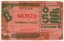 a ticket for a milan monza game in 1980