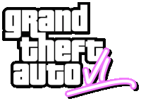 a logo for grand theft auto 6 has a pink check mark