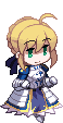 a pixel art of a girl in armor holding a sword and a bow .