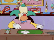 a cartoon character smoking a cigarette in front of a sign that says weekdays at 400