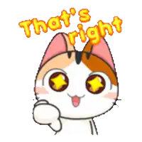 a cartoon cat giving a thumbs up with the words that 's right behind it