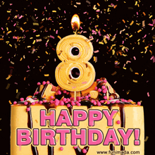 a cake with a candle in the shape of the number eight