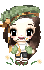 a pixel art drawing of a girl with long hair and a green hat .