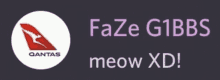 a qantas logo with the words faze gibbs meow xd written below it