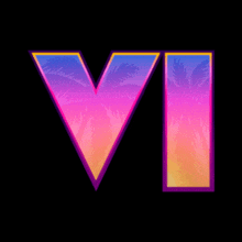 the letter v is surrounded by palm trees in a colorful gradient