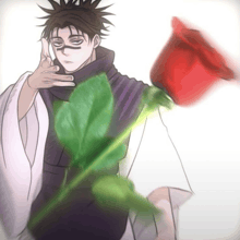a drawing of a man with a red rose in his hand