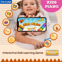 a girl is playing a kids piano game on a phone