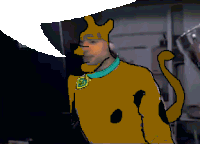 a drawing of scooby doo with a white speech bubble above him