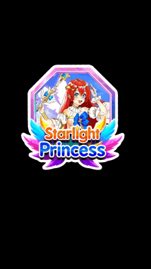 a logo for starlight princess with a red haired girl