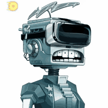 a cartoon drawing of a robot wearing a headset