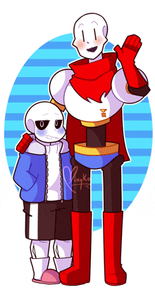 a drawing of papyrus and sans with the letters i and k on the bottom