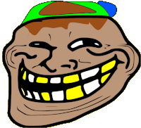 a cartoon drawing of a troll face with a green hat