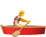 a man in a life jacket is rowing a boat with a paddle .