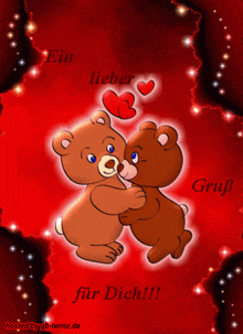 a picture of two teddy bears hugging with the words ein lieber gruß