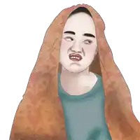 a cartoon of a woman with a scarf over her head