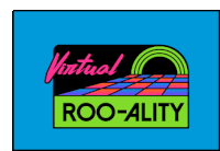 a colorful logo for virtual roo-ality with a rainbow in the background