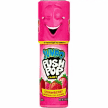 a can of jumbo push pop candy with a strawberry flavor