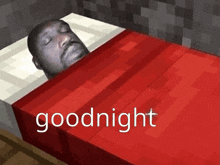 a man is sleeping in a bed with the words goodnight on the bottom