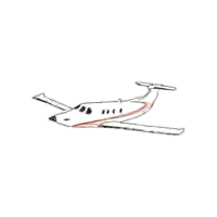 a drawing of a small private jet flying in the sky .