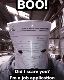 a large application for employment is sitting on a table