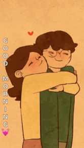 a cartoon of a man kissing a woman with the words good morning written on the bottom