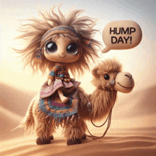 a stuffed animal with a speech bubble that says hump day on it