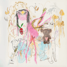 a child 's drawing of a bride and groom with a red face