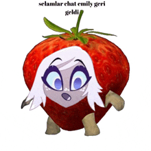 a picture of a strawberry with a cartoon character on it