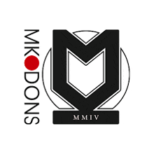 a black and white logo for mk dons with a red circle around it