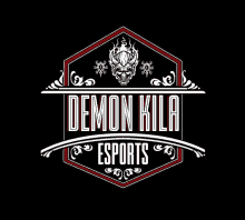 a logo for demon kila esports with a demon skull on it