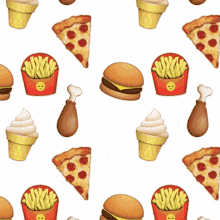 a pattern of fast food including a hamburger french fries and ice cream cone