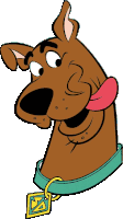 scooby doo is wearing a green collar with a tag that says s on it