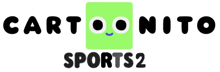 a logo for cartoonito sports 2 with a green square with a face on it