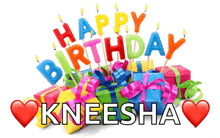 a birthday card for kneesha with candles and gifts