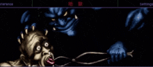 a screenshot of a video game shows a monster attacking a man with his tongue out