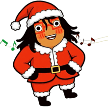 a cartoon of a man dressed as santa claus with music notes behind him