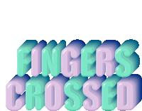 a sticker that says fingers crossed in purple and green