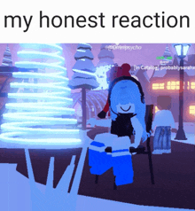 a picture of a girl in a chair with the words my honest reaction below her