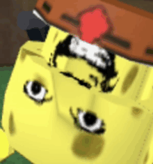 a cartoon drawing of a spongebob squarepants character wearing a hat