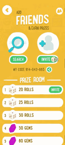 a screenshot of the add friends and earn prizes screen