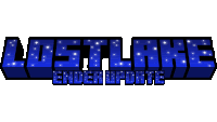 a logo for lost lake ender update with blue letters