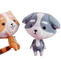 a cat and a dog are standing next to each other on a white background