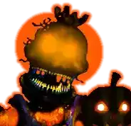 a cartoon character with a pumpkin on his head is standing next to two pumpkins