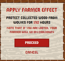 a screenshot of a game that says apply farmer effect