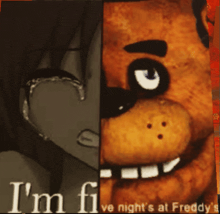 a poster for five nights at freddy 's with a girl and a teddy bear