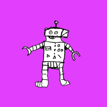 a child 's drawing of a robot with a purple background