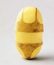a potato that has been cut in half to look like a bikini